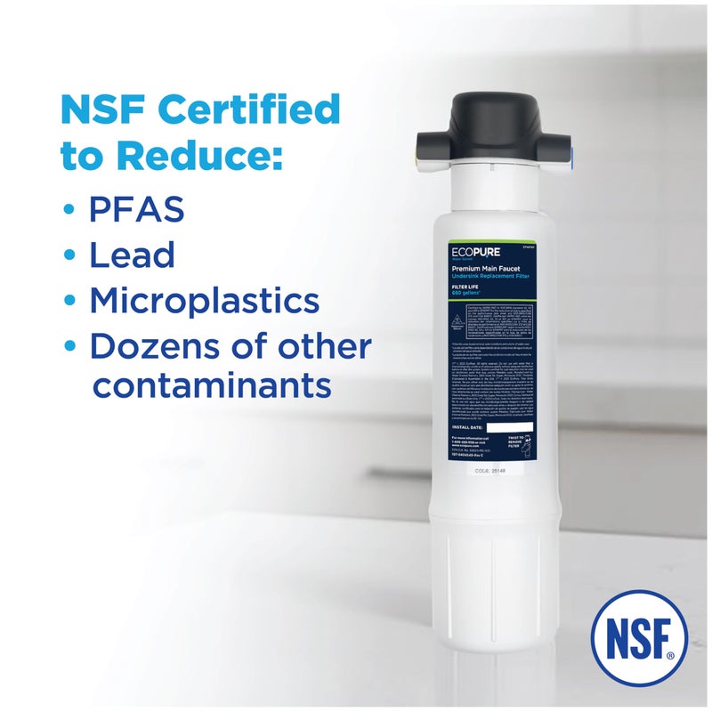 EcoPure EPWPFF Premium Main Faucet Under Sink Water Filtration System â€“ NSF Certified to Reduce Lead, Chlorine, Cysts, PFAs, Microplastics, Bad Taste & Odor â€“ Easy DIY Install Under Counter - Image 4